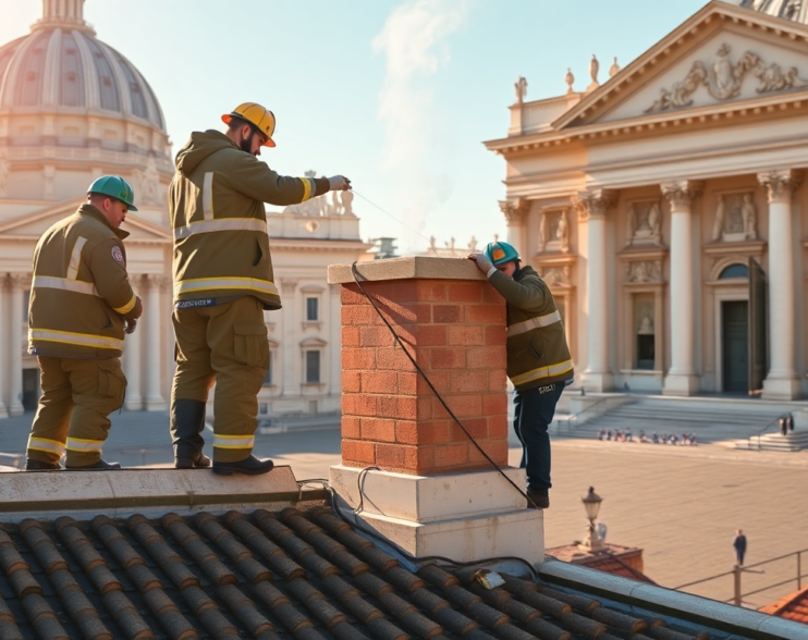 Vatican Firefighters Prepare Sistine Chapel Chimney for Papal Election Signifying Potential White Smoke